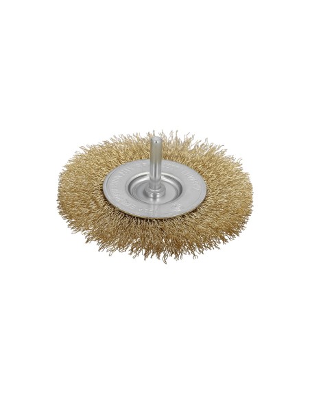 Cepillo Acero Latonado Para Taladro. Disco Ø 75 mm. Espiga 1/4" Cepillo Taladro Alambre Latón, Cepillo Limpieza, Cepillo Pulir.