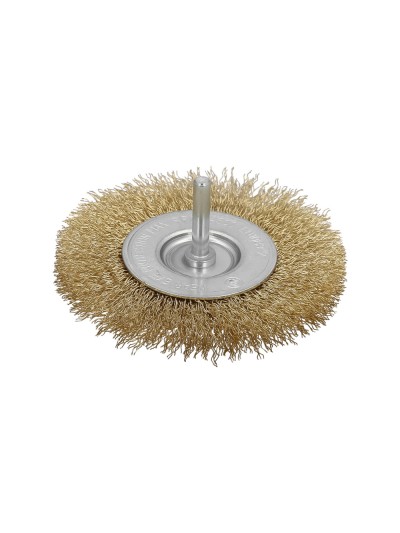 Cepillo Acero Latonado Para Taladro. Disco Ø 100 mm. Espiga 1/4" Cepillo Taladro Alambre Latón, Cepillo Limpieza, Cepillo Pulir.