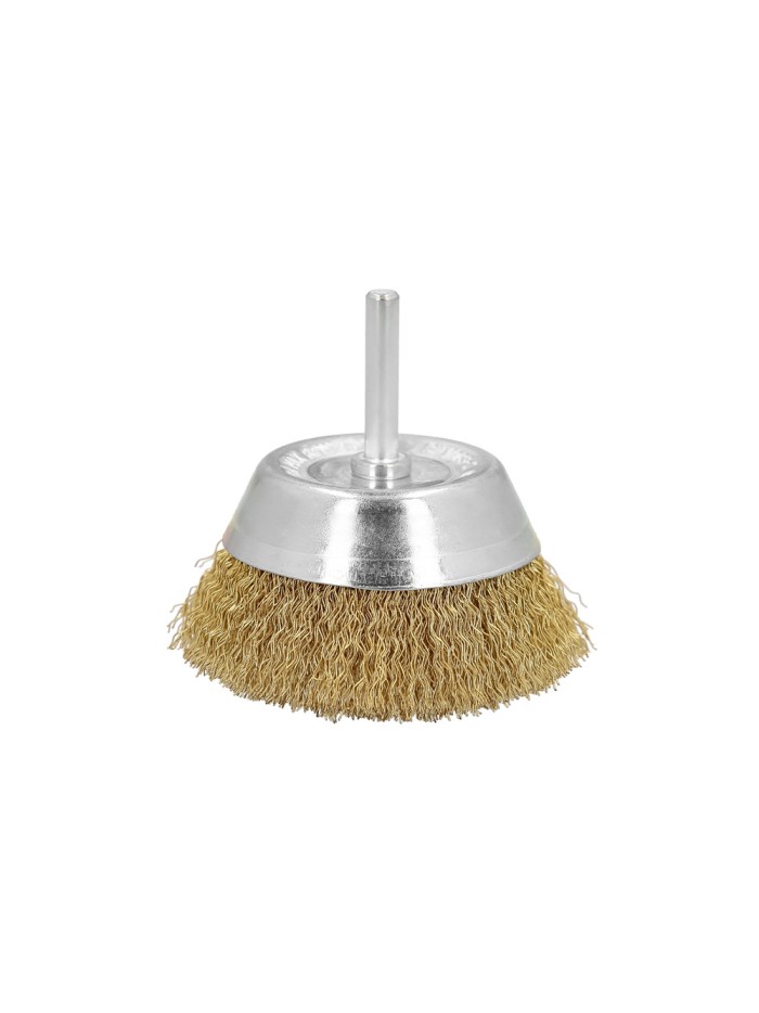 Cepillo Acero Latonado Para Taladro Taza Ø 75 mm. Espiga 1/4" Cepillo Taladro Alambre Latón, Cepillo Limpieza, Cepillo Pulir.