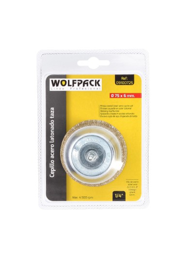 Cepillo Acero Latonado Para Taladro Taza Ø 75 mm. Espiga 1/4" Cepillo Taladro Alambre Latón, Cepillo Limpieza, Cepillo Pulir.