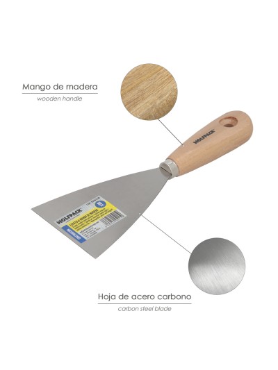Espatula Mango Madera Hoja Acero 80 mm. Espatula Yeso, Espatula Pintor, Espatula Masillas, Espatula Pladur, etc.