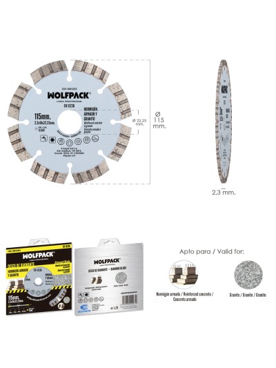 Disco Diamante Hormigon Armado / Granito Ø 115 mm. Segmento Diamantado 10 mm.