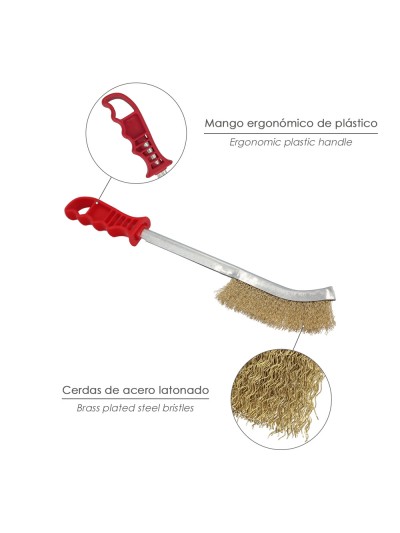 Cepillo Manual Acero Latonado Mango Rojo 34 cm.