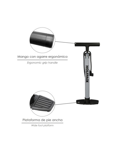 Bomba Aire 5,5 Bares Cuerpo Acero, Valvulas SCHRADER y PRESTA con Adaptadores. Bomba Bicicletas, Bomba coches