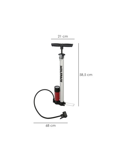 Bomba Inflar Bicicleta Con Manometro. Doble Boquilla Valvula Presta y Schrader. Con Adaptadores. Ø 32 x 500 mm. 10 BAR / 160 PSI