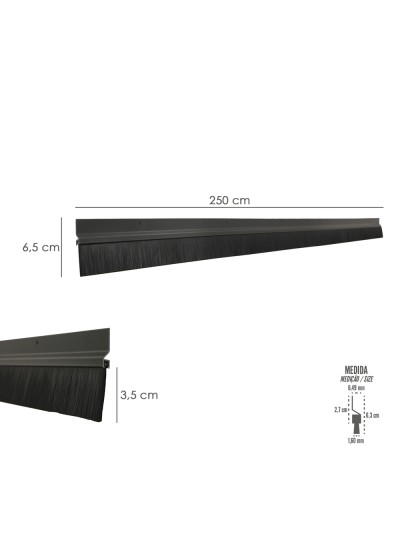 Burlete Para Puertas De Garaje Aluminio Negro Con Cepillo 2,5 m. Cepillo De Puerta, Burlete Garaje, Burlete Cepillo Cochera