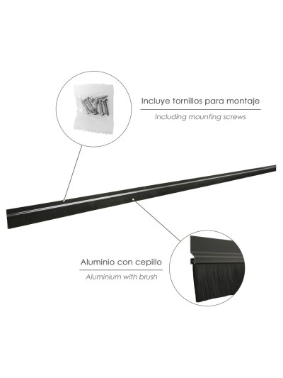 Burlete Para Puertas De Garaje Aluminio Negro Con Cepillo 2,5 m. Cepillo De Puerta, Burlete Garaje, Burlete Cepillo Cochera