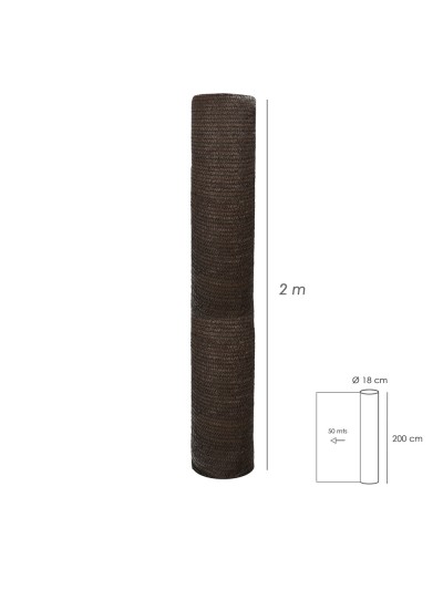 Malla Sombreo Rollo 2 x 50 metros, Reduce Radiación, Protección Jardín y Terraza, Regula Temperatura, Color Marrón