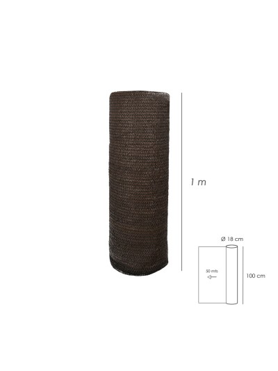Malla Sombreo Rollo 1 x 50 metros, Reduce Radiación, Protección Jardín y Terraza, Regula Temperatura, Color Marrón