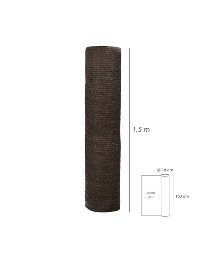 Malla Sombreo Rollo 1,5 x 50 metros, Reduce Radiación, Protección Jardín y Terraza, Regula Temperatura, Color Marrón