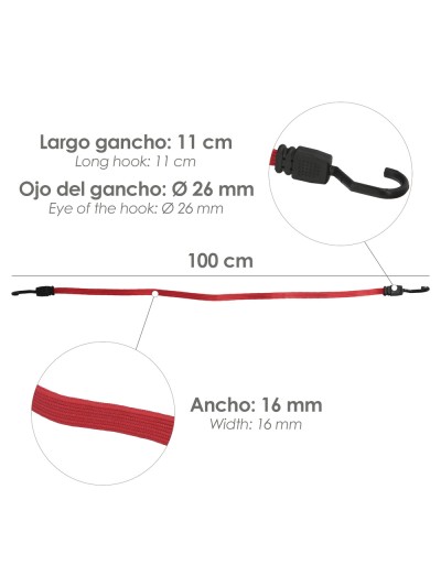 Pulpo De Goma Plano Reforzado 1,0 Metro (2 Unidades) 100% Latex, Capacidad Amarre 200 Newtons Gomas Elasticas, Cuerda Elastica,