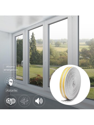 Burlete Caucho Blanco Rollo 6 Metros x 9 mm. Sellador Ventanas y Puertas. Aisla Del Ruido. Para Umbrales de 1 A 3,5 mm.