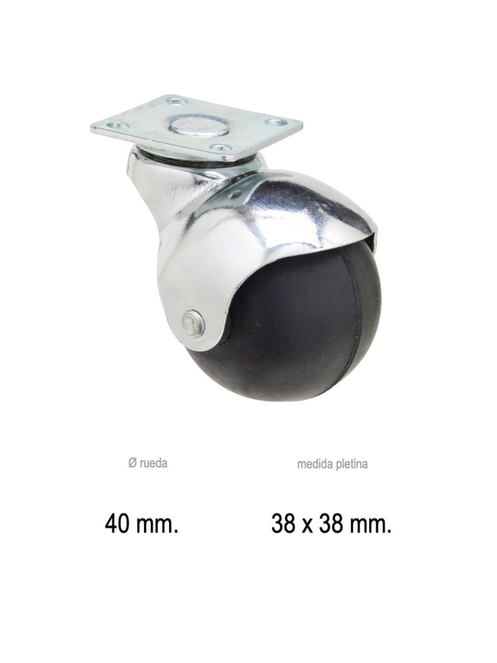 Rueda Domestica Goma Negra Esfera Placa 40 mm. Rueda Domestica Goma Negra Esfera Placa 40 mm.