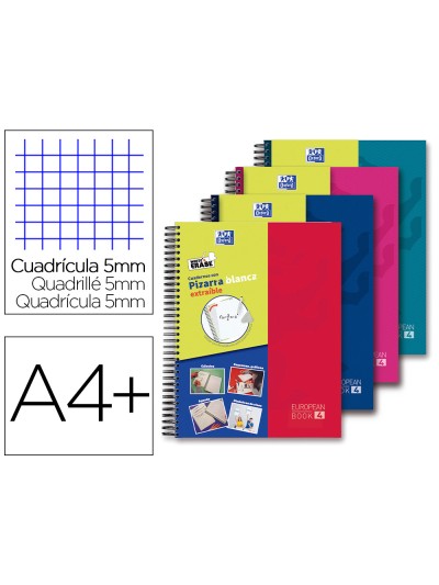 Cuaderno espiral oxford europeanbook 5 write&erase school classic din a4+ 120 hojas cuadro 5 mm con margen