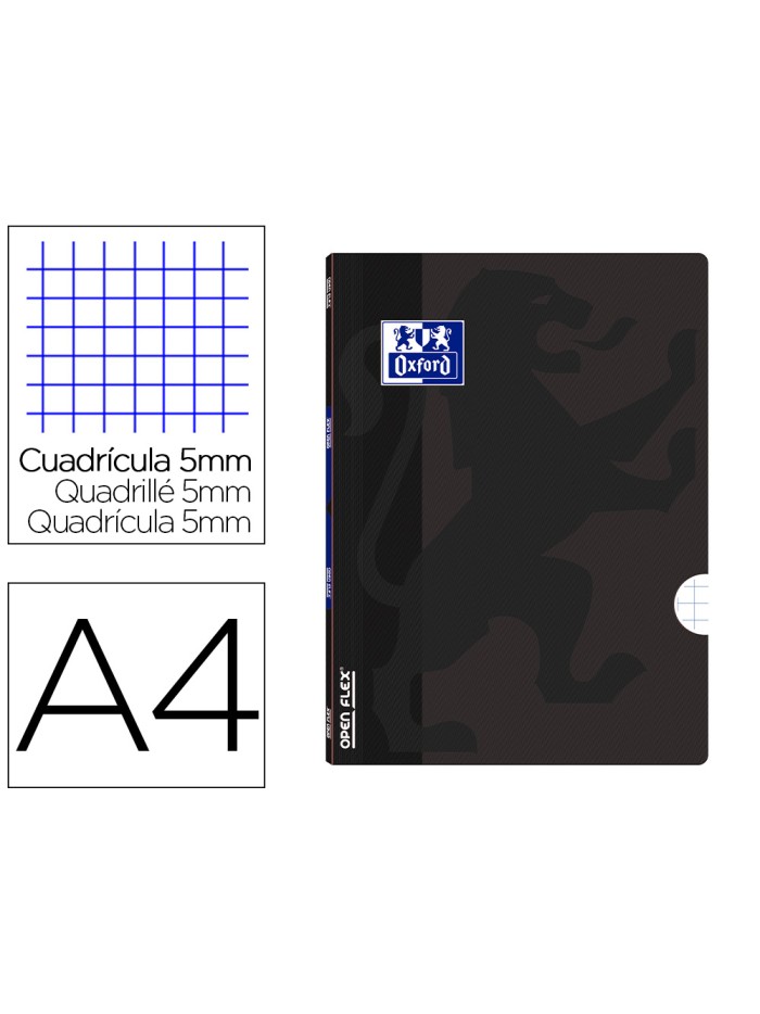 Libreta escolar oxford openflex tapa flexible optik paper 48 hojas din a4 cuadro 5 mm color negro Libreta escolar oxford openflex tapa flexible optik paper 48 hojas din a4 cuadro 5 mm color negro