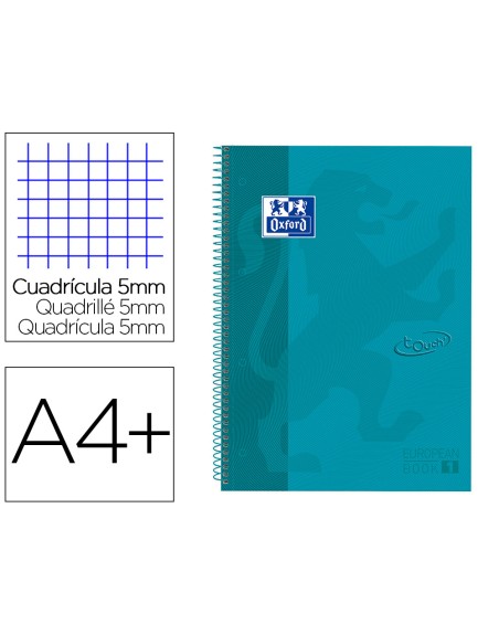 Cuaderno espiral oxford ebook 1 tapa extradura din a4+ 80 h cuadricula 5 mm aqua intenso touch