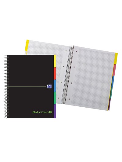 Cuaderno espiral oxford ebook 5 tapa extradura din a4+ 100 h con separadores cuadricula 5 mm black'n colors verde