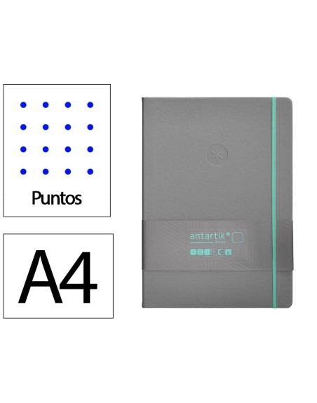 Cuaderno con gomilla antartik notes tapa dura a4 hojas puntos gris y turquesa 100 hojas 80 gr fsc