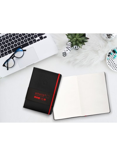 Cuaderno con gomilla antartik notes tapa dura a5 hojas lisas negro y rojo 100 hojas 80 gr fsc