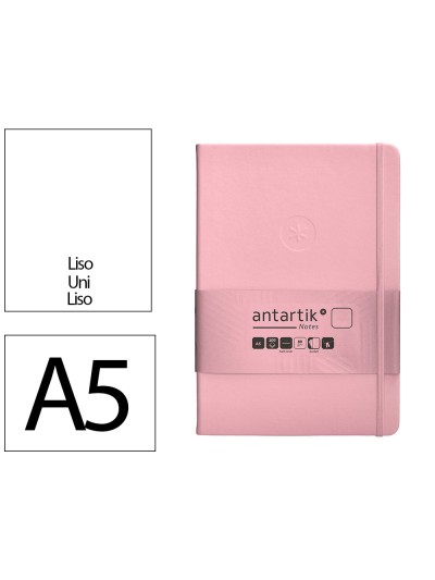 Cuaderno con gomilla antartik notes tapa dura a5 hojas lisas rosa pastel 100 hojas 80 gr fsc