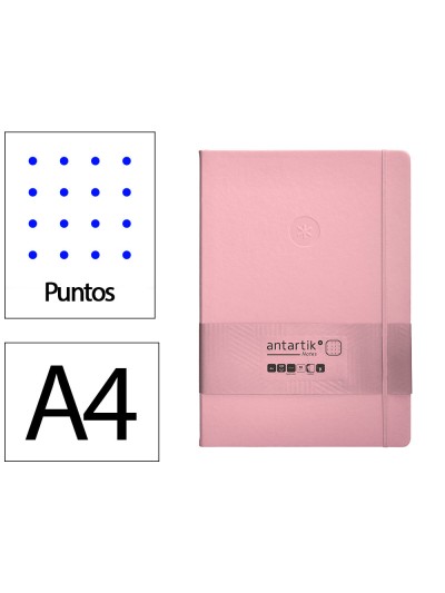 Cuaderno con gomilla antartik notes tapa dura a4 hojas puntos rosa pastel 100 hojas 80 gr fsc