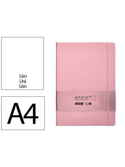 Cuaderno con gomilla antartik notes tapa dura a4 hojas lisas rosa pastel 100 hojas 80 gr fsc
