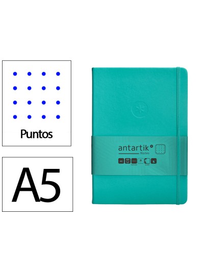 Cuaderno con gomilla antartik notes tapa dura a5 hojas puntos turquesa 100 hojas 80 gr fsc