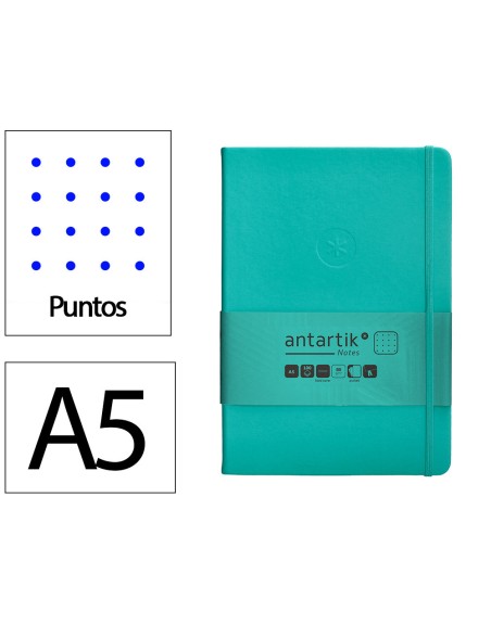 Cuaderno con gomilla antartik notes tapa dura a5 hojas puntos turquesa 100 hojas 80 gr fsc