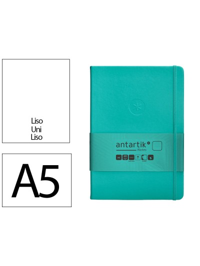 Cuaderno con gomilla antartik notes tapa dura a5 hojas lisas turquesa 100 hojas 80 gr fsc