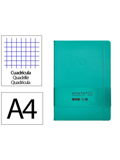 Cuaderno con gomilla antartik notes tapa dura a4 hojas cuadricula turquesa 100 hojas 80 gr fsc