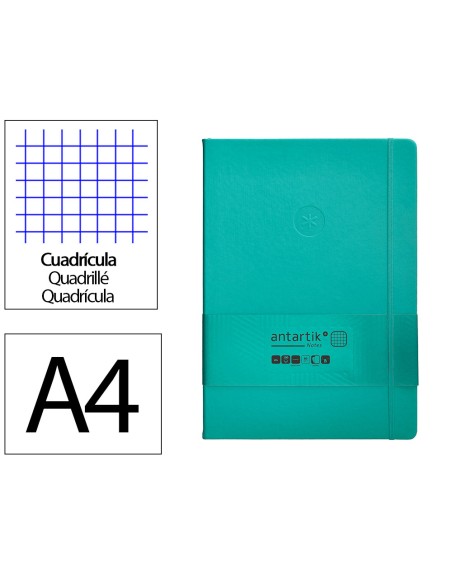 Cuaderno con gomilla antartik notes tapa dura a4 hojas cuadricula turquesa 100 hojas 80 gr fsc
