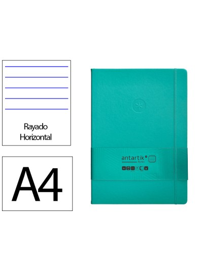 Cuaderno con gomilla antartik notes tapa dura a4 hojas rayas turquesa 100 hojas 80 gr fsc