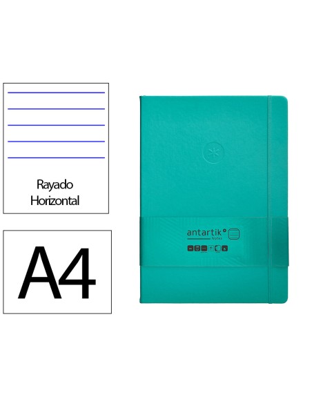 Cuaderno con gomilla antartik notes tapa dura a4 hojas rayas turquesa 100 hojas 80 gr fsc