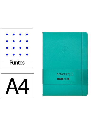 Cuaderno con gomilla antartik notes tapa dura a4 hojas puntos turquesa 100 hojas 80 gr fsc