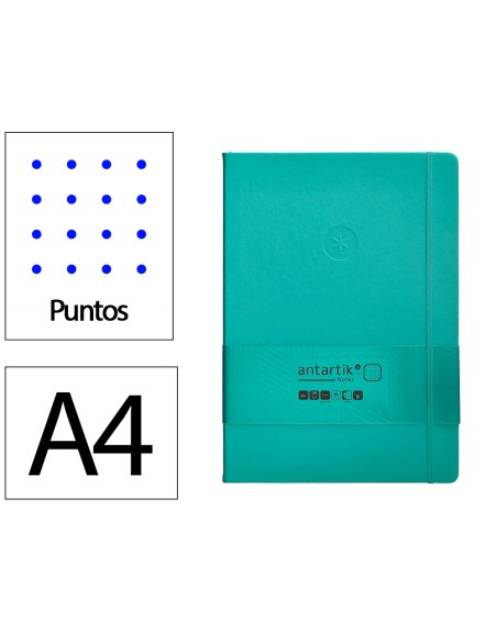 Cuaderno con gomilla antartik notes tapa dura a4 hojas puntos turquesa 100 hojas 80 gr fsc