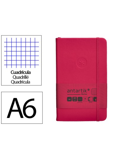 Cuaderno con gomilla antartik notes tapa dura a6 hojas cuadricula burdeos 100 hojas 80 gr fsc