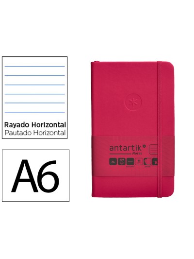 Cuaderno con gomilla antartik notes tapa dura a6 hojas rayas burdeos 100 hojas 80 gr fsc