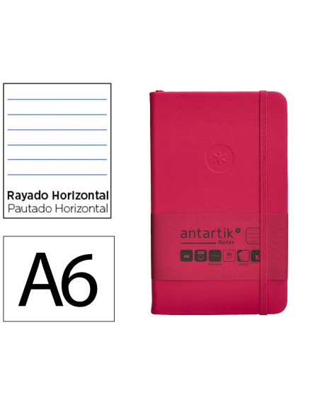 Cuaderno con gomilla antartik notes tapa dura a6 hojas rayas burdeos 100 hojas 80 gr fsc