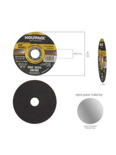 Disco Corte Abrasivo Acero Inoxidable Ø 115x Ø 22,2 mm Espesor 1,0 mm. Disco Radial / Amoladora Universal