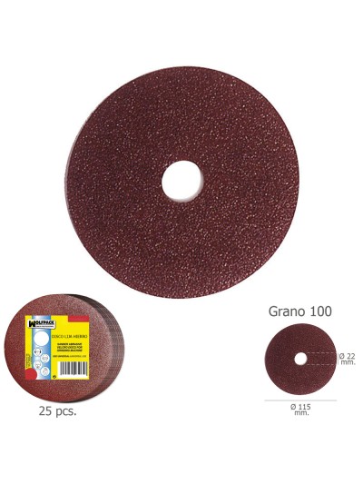 Disco Lija Hierro 115x22 mm. Grano 100 (Paquete de 25 unidades)