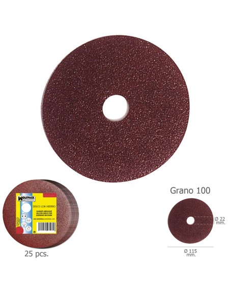 Disco Lija Hierro 115x22 mm. Grano 100 (Paquete de 25 unidades)