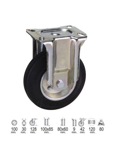 Rueda Industrial Goma Negra Fija 100 mm.