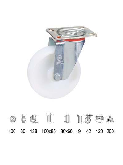 Rueda Industrial Nylon Placa 100 mm.