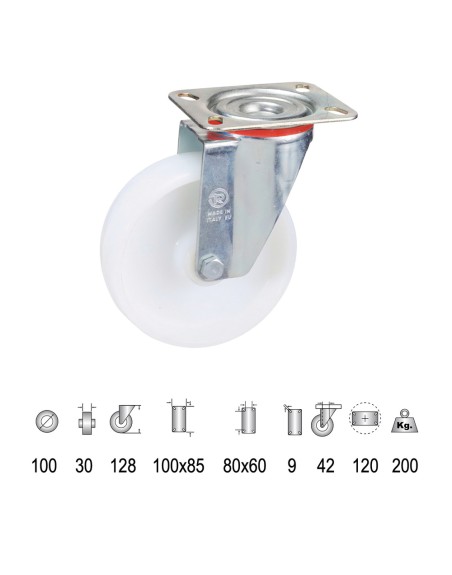Rueda Industrial Nylon Placa 100 mm.
