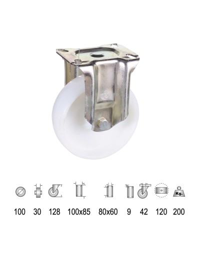 Rueda Industrial Nylon Placa Fija 100 mm.