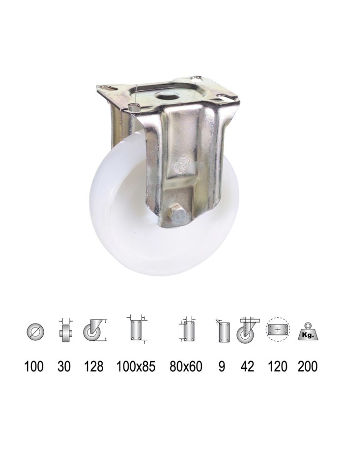 Rueda Industrial Nylon Placa Fija 100 mm.