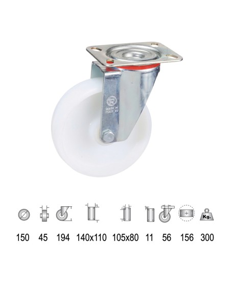 Rueda Industrial Nylon Placa 150 mm.