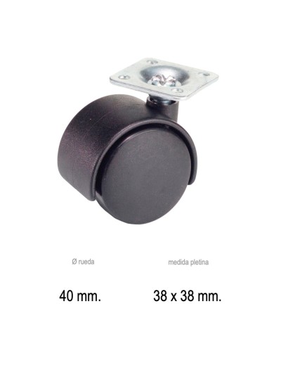 Rueda Domestica Nylon Negro Placa   40 mm.