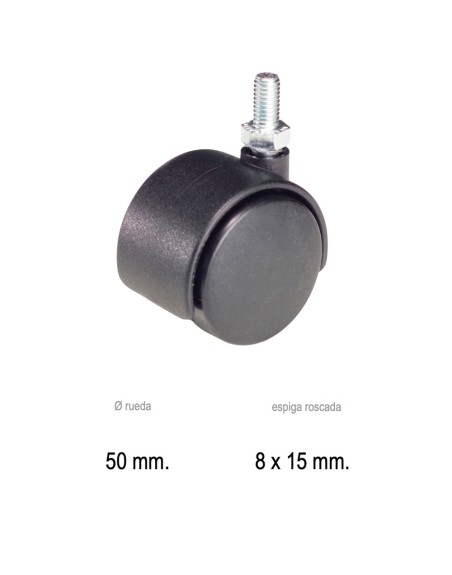 Rueda Domestica Nylon Negro Espiga M10x50 mm.