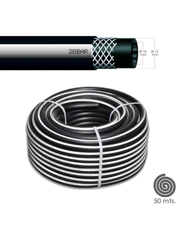 Manguera Aire Comprimido Negro   10 x 19 mm. 20 bares Rollo 50 metros
